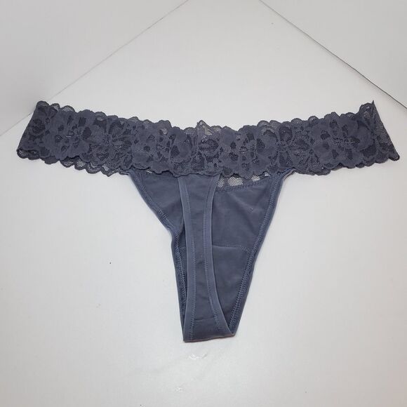 NEW True Vintage Victoria Secret Low Rise Thong Sz XL Lace Cotton Dark Gray - Picture 6 of 6